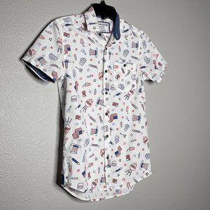 Free Planet White Button Down‎ Patriotic Picnic Summer Size XS